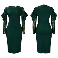 Vestido Elegante De Mujer Con Cuello Redondo Y Manga Larga En Luto Sólido Ajustado Hasta Las Caderas Largo Medio Para Fiestas Y Comidas En El Restaurante - details 34