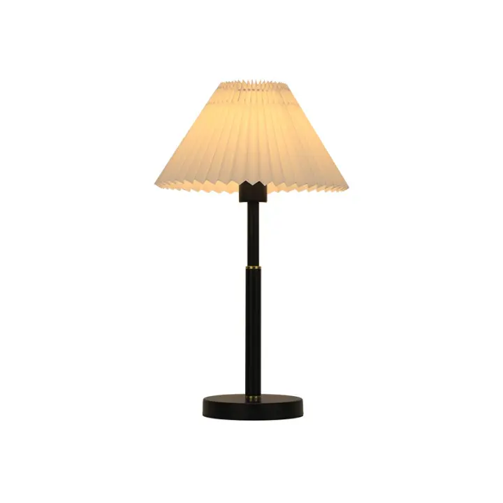 SOMY Lámpara de mesa plisada nórdica E27 Pantalla plisada de luz blanca Lámpara de banco de trabajo con pantalla blanca de cuerpo negro - 1