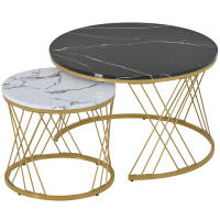 Moderno conjunto de Mesa de Centro, Mesa de Centro conjunto de Mármol de Chapa de sofá Mesa Auxiliar Mesa Redonda, 2 piezas, Marco de Oro, Blanco y Negro de Mesa, muebles de Salón Pequeño, mesa de Centro Redonda con bandeja de - details 0