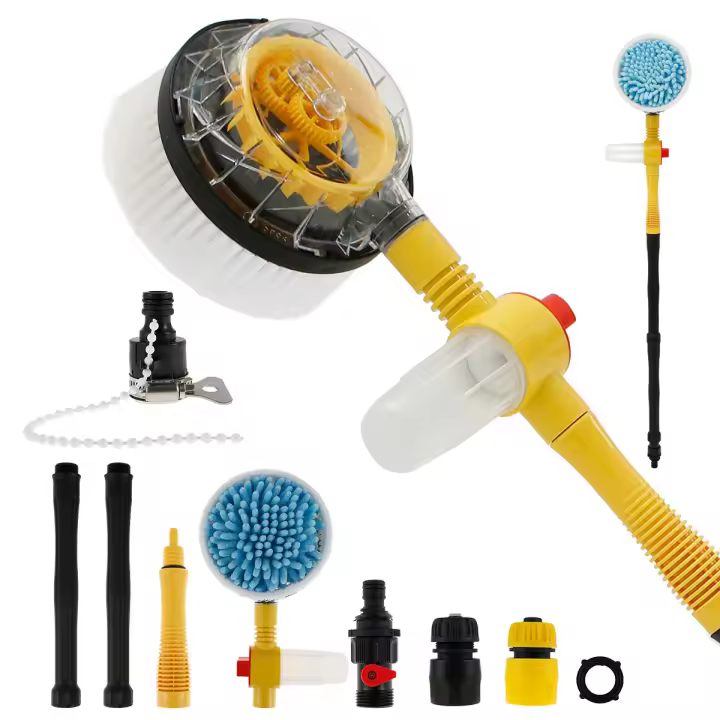 Kit De Cepillos Para Lavar Coche Sin Arrugas Manija Giratoria De 360° Cepillo De Limpieza Para Ruedas Puertas Y Ventanas - 1