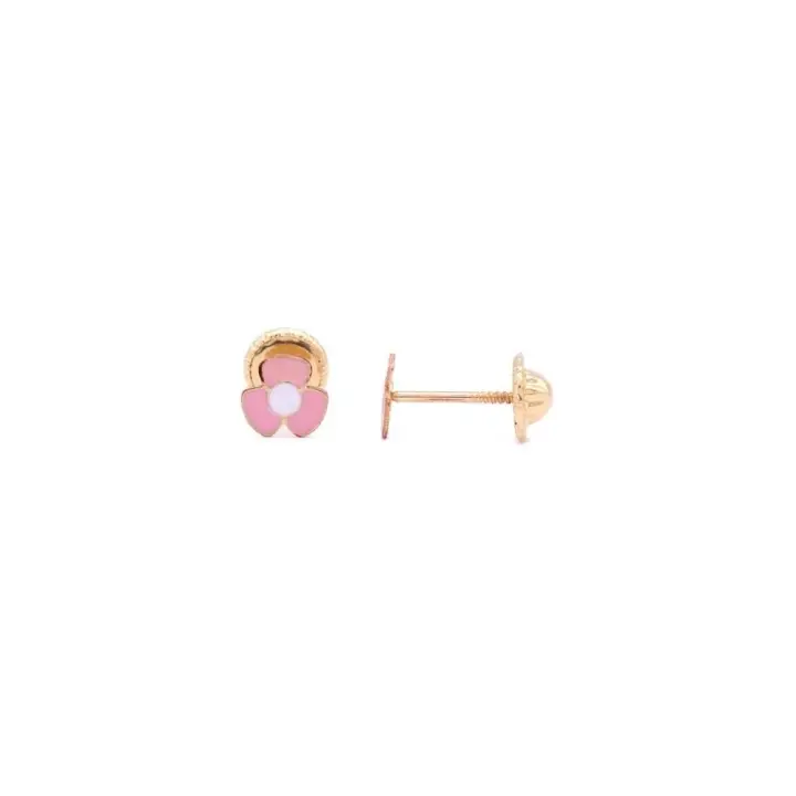 7125 - Pendientes de oro de ley con esmalte rosa y blanco Oro Amarillo de 18kt. (750mm)  Bebé - 1