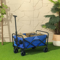 Outsunny Carro Playa con Ruedas Carro de Jardín Plegable con Asa Telescópica Ajustable 2 Bolsas de Almacenaje Carga 100 kg Carrito Transporte para Todo Terreno Jardín Campaña Compra Azul - details 1