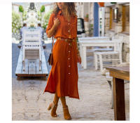 Vestido Largo Casual De Mujer Jocoo Jolee Otoño Invierno Con Botones Y Abertura Lateral Manga Larga Midi Suelto A-Line - details 10