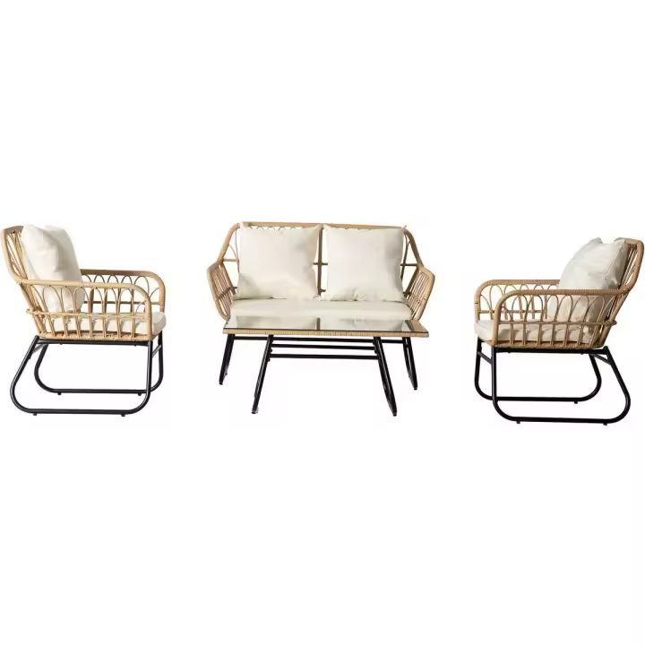 Habitat y Jardin - Salón de jardín en rotin "Melo" - 4 personas - Noir/Bambou - 1