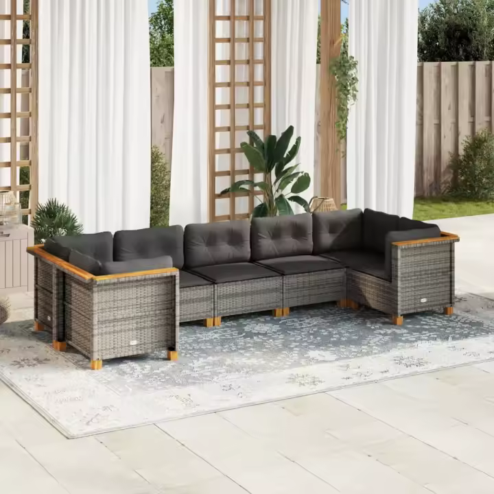 vidaXL Set de sofás de jardín 7 pzas con cojines ratán sintético gris - 1