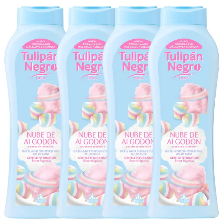 Pack de 4 geles de ducha tulipán negro - gel de baño nube de algodón tulipán negro 650 ml - aroma dulce y suave, hidratación y frescor para el cuidado diario, fragancia relajante que envuelve tus sentidos. - 1