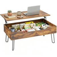 HOMCOM Mesa de Centro Elevable, Mesa de Café para Salón con Compartimento Oculto, Patas de Acero para Sala de Estar, Comedor, 95x50x40 cm, Marrón Rústico - details 0