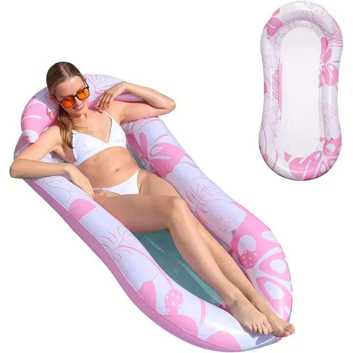 Colchoneta, Relax Tumbona de Piscina con Reposacabezas, Colchoneta Hamaca Flotante de Agua Juguetes para Tomar el Sol Camas de Aire para la Playa, 150 x 78 cm - 1