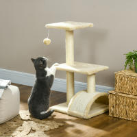 PawHut Árbol Rascador para Gatos Mediano Árbol para Gatos de 3 Niveles Torre para Gatos con Postes de Sisal Tablero para Rascar y Bola Colgante Crema - details 1