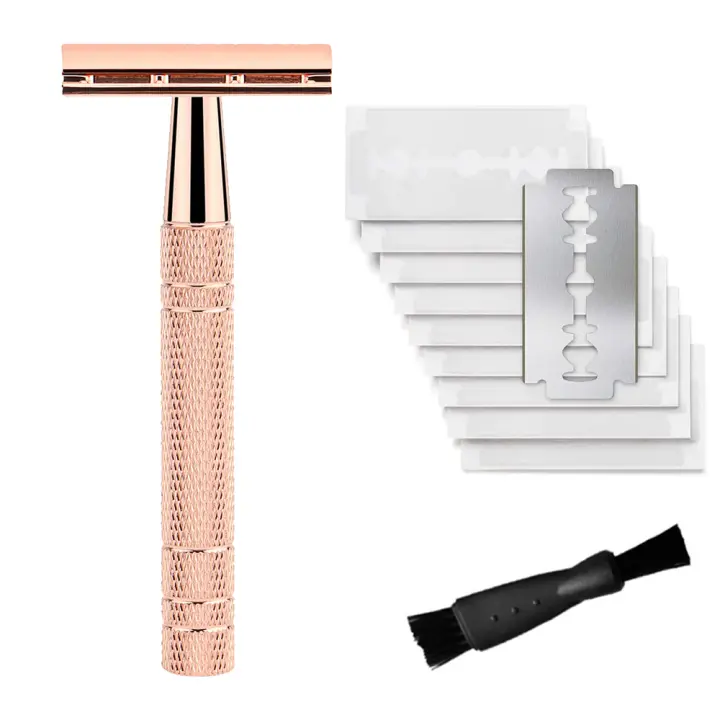 Afeitadora De Seguridad Doble Cuchilla Reutilizable Para Mujeres Y Hombres Con 10 Hojas De Afeitar Metal DE Afeitadora Para Barba Y Cuerpo - 1