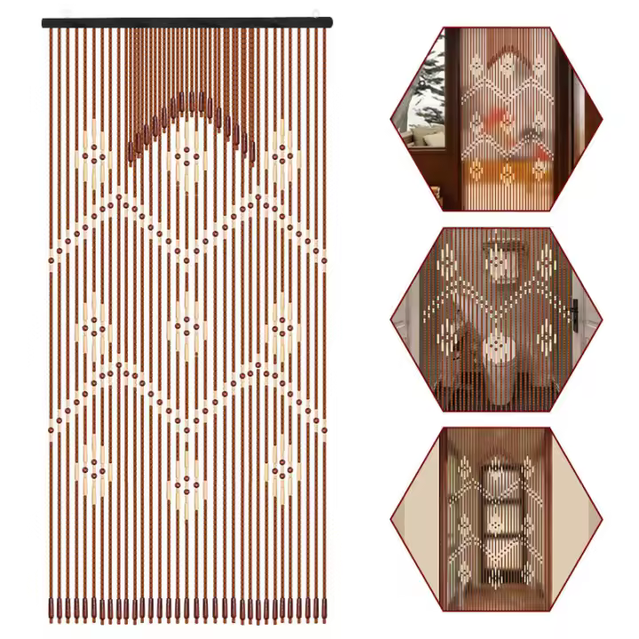 Cortina de puerta de madera - Partición de porche con cuentas de madera 90x175cm 32 líneas - 1