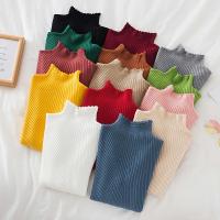 Suéter De Mujer Con Volantes Y Cuello Bajo Largo Manga Larga Tejido Básico Solido Rayado Para Otoño Invierno Top Casual - details 1