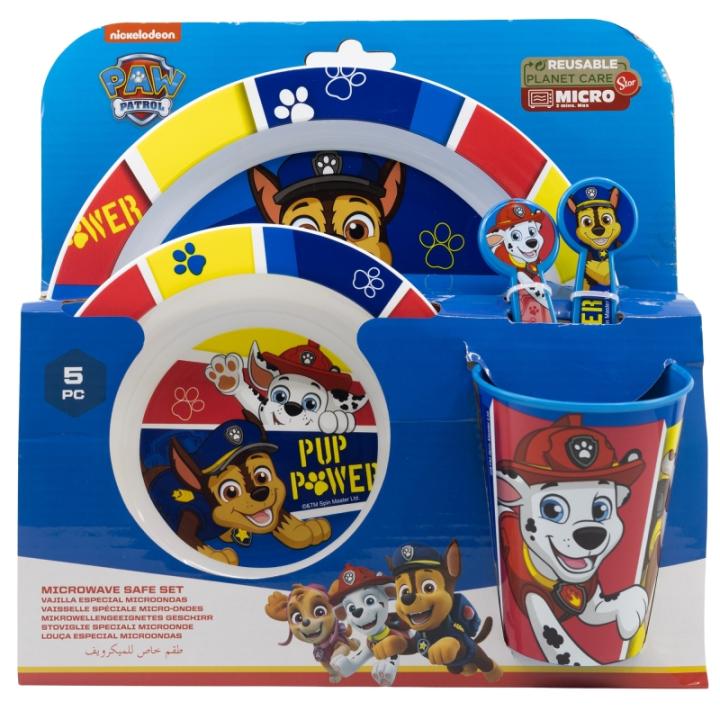 Mr Popye SET VAJILLA INFANTIL 5 PIEZAS PLATO CUENCO VASO 260 ML CUBIERTOS POKEMON DISTORTION BLUE FROZEN ICE MAGIC PAW PATROL PUP POWER SUPER MARIO MICKEY MOUSE PEPPA PIG PAW PATROL GIRL SONIC PRODUCTO OFICIAL