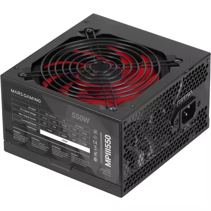 MPIII550 Mars Gaming Fuente de Alimentación PC 550W ATX - Silenciosa y Eficiente - 5 Años de Garantía - 1