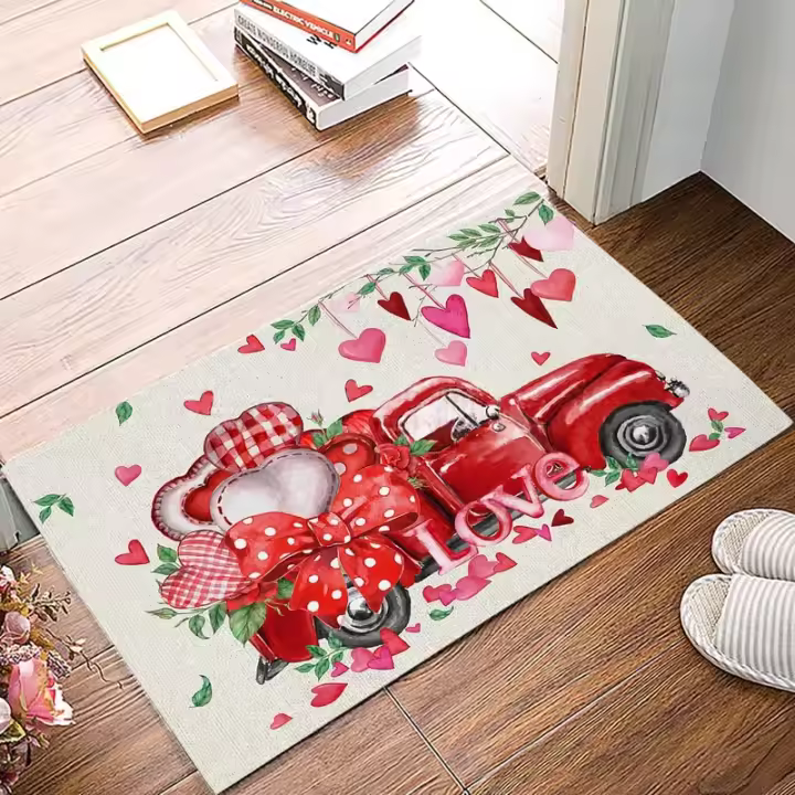 VIKAMA Alfombra De Entrada Navideña Para El Día De San Valentín De Crisalina De Veludo Fácil De Limpiar Alfombra De Pies Para Baño Y Cocina Decoración Del Hogar Antideslizante Máquina De Lavar - 1