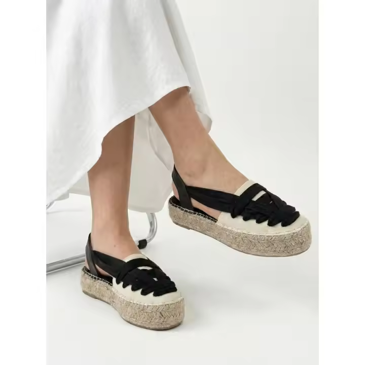 Calzados soraia, Alpargatas de plataforma para mujer con diseño de cintas cruzadas, sandalias de esparto con suela de yute trenzado, calzado casual de lino transpirable, sandalias planas con tira trasera elástica estilo boho. - 1