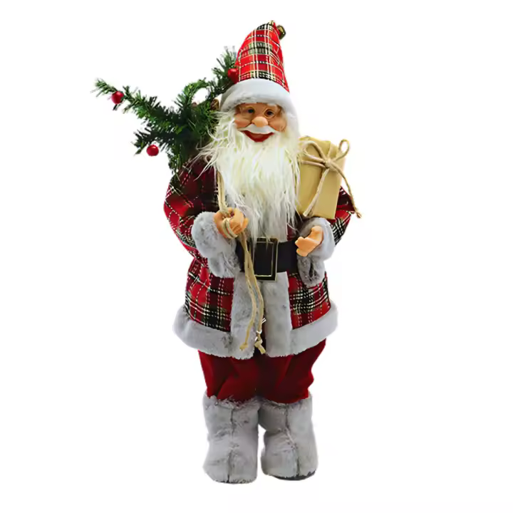 Papá Noel 100H cm con Vestido estocés y Bolsa de Ramas de Pino y paquete de regalo - 1
