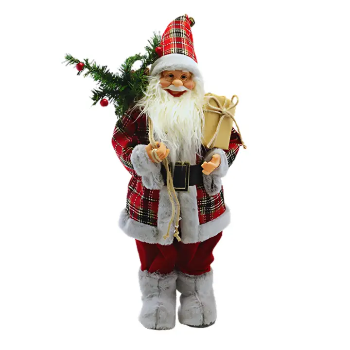 Papá Noel 100H cm con Vestido estocés y Bolsa de Ramas de Pino y paquete de regalo - 1
