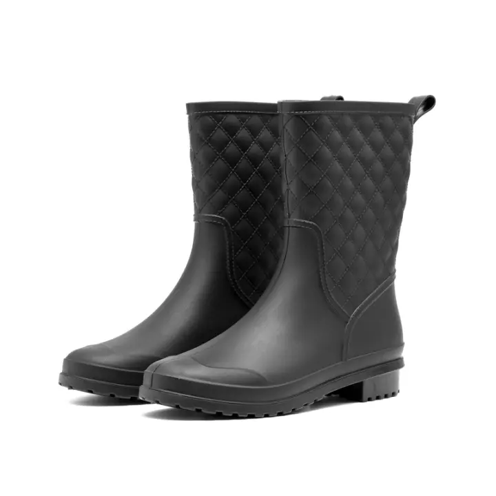 Botas De Lluvia Para Mujeres Negras De Mediana Longitud Antideslizantes Y Resistentes Al Desgaste Impermeables Ligeros Para Jardín - 1