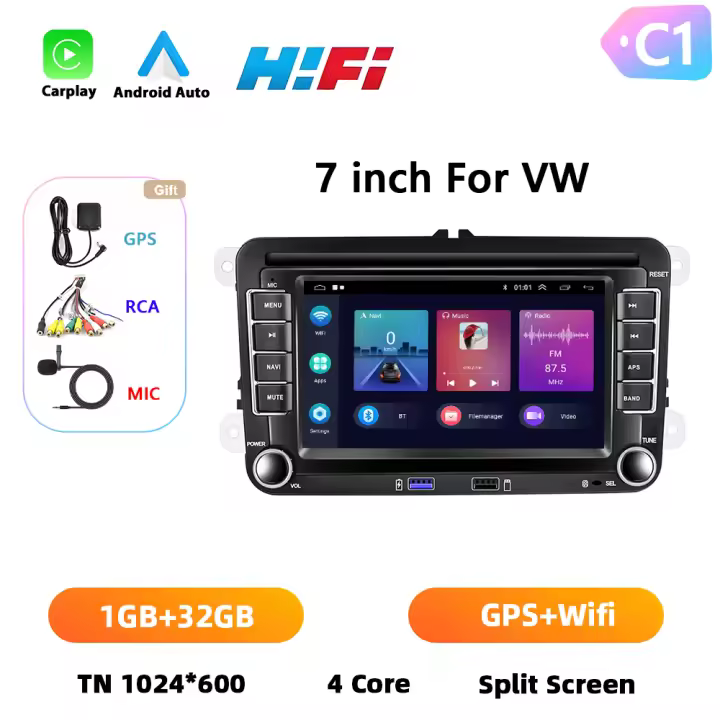 Podofo 8'' Radio de coche Android 2 Din para VW Volkswagen Octavia Skoda Superb Golf 5 6  Passat B6 B7 Polo Leon TouranJetta Carplay 8+128GB AI Voice WIFI+4G DSP GPS Navegación Multimedia Reproductor de Video - 1