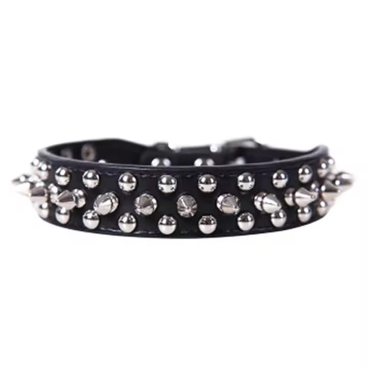 Correa De Cuello Ajustable Para Perros Y Gatos En Cuero PU Con Punta De Metal Estilo Punk Para Pequeños Animales - 1