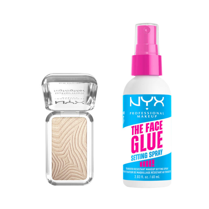 NYX Professional Makeup | Rutina Face Glue Setting Spray Fijador Resistente de Larga Duración, 60ml + Highlighter… — oferta en Miravia