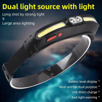 Linterna Frontal COB+LED Potente 210° Ancho Banda Ajustable Recargable USB C Luz Roja Adaptable Para Senderismo Camping Autodefensa - details 6