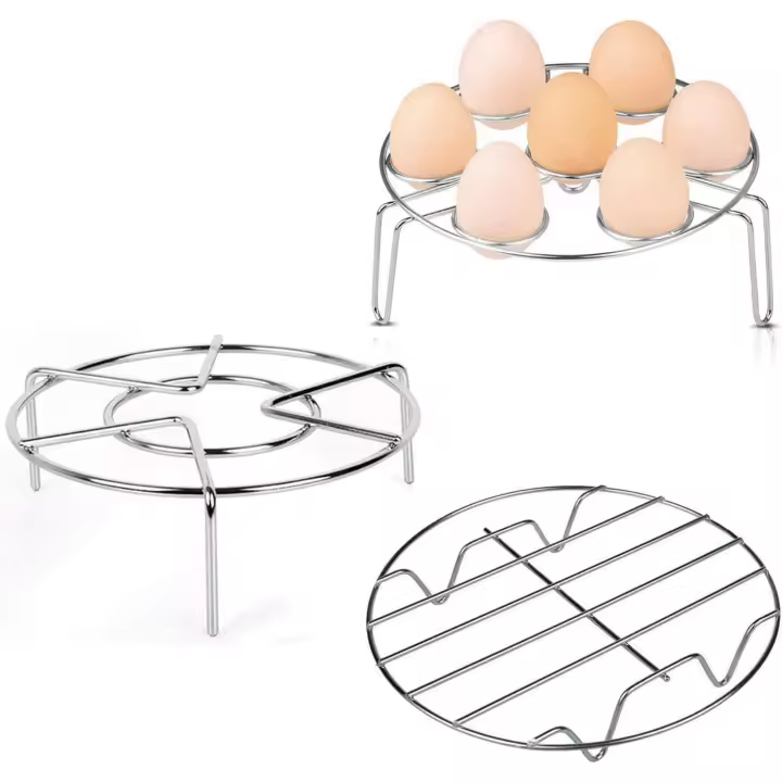 Rejilla de vapor de acero inoxidable para olla instantánea, soporte para salvamanteles, cesta para vaporizador de huevos, soporte para alimentos, freidora de aire para olla a presión, juego de 3 - 1