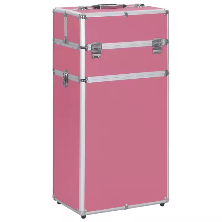 vidaXL Maletín trolley de maquillaje de aluminio rosa - 1