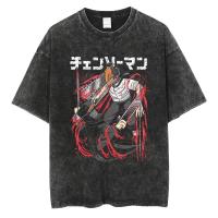 Camiseta Oversize Vintage De Anime Chainsaw Hip Hop Para Hombre Negro Suéter Casual Manga Corta Estilo O-Neck Unisex - details 2