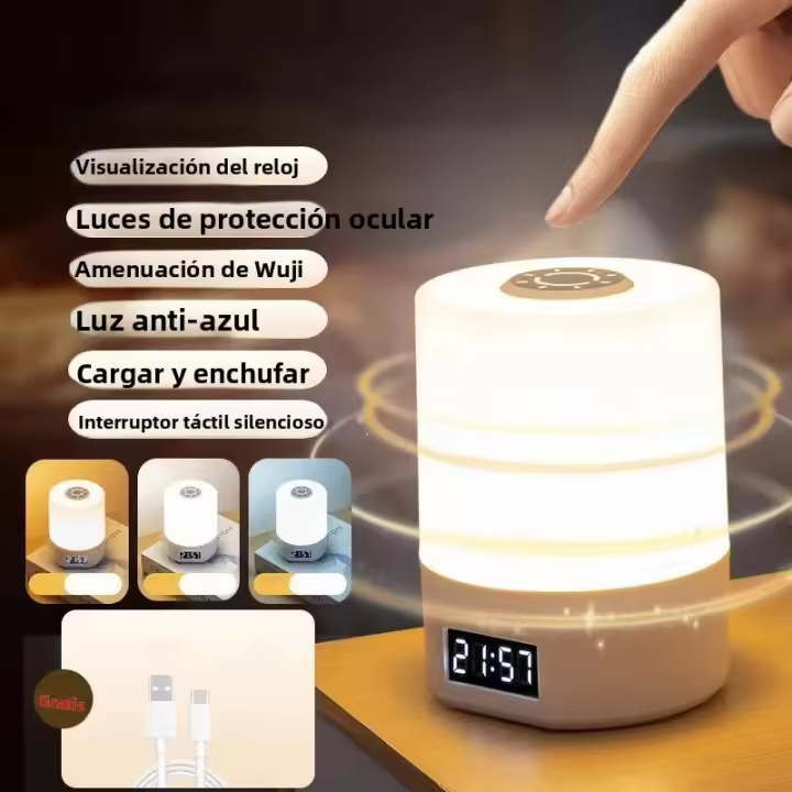 Reloj De Noche LED Luz De Mesa Para Dormitorio Y Cama Protección Ocular Luz De Sueño Dimmerable Recargable Luz Táctil Para Bebés - 1