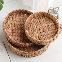 Cesta De Paja Tejida a Mano Para Frutas Té Aperitivos Pan Caja De Almacenamiento Redonda De Hyacinth De Bambú - details 0