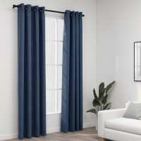 vidaXL Cortina Opaca con Ojales Look Lino 2 Piezas 140x225 cm Salón Color Antracita,  Azul,  Gris y mas - details 1
