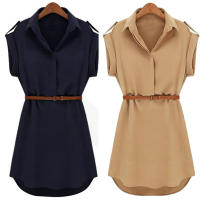 Vestido Largo De Verano Elegante Retro Para Mujer Con Cinturón Y Mangas Cortas Estilo Casual Moda Oficina Color Sólido Ajustado - details 0