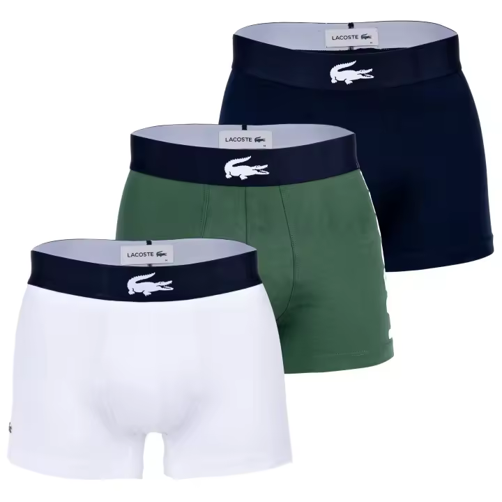 LACOSTE Calzoncillos bóxer para hombre, pack de 3 - Classique Lacoste, Calzoncillos, Estampado cocodrilo grande, Casual, Algodón elástico - 1