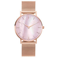 Reloj De Mujer De Lujo En Color Rosa Oro Con Dial De Concha Y Correa De Malla Reloj De Cuarzo Para Damas Moda Casual - details 0