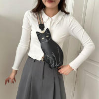 Bolso Bandolera De Cuero PU Negro Con Estampado De Gato Mujer Estilo Coreano Con Correa Ancha Bolso De Pecho Para Mujer Moda - details 2