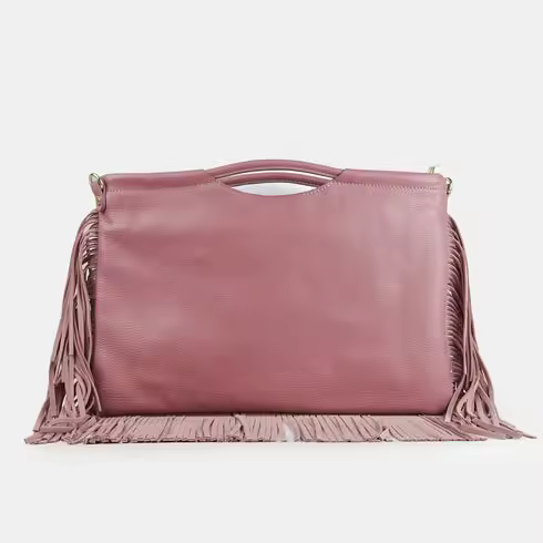 1990s Bolso de Piel con Flecos y Cierre de Cremallera - 1