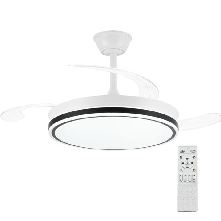 Allinlife Ventilador de techo con luz y control remoto, ventilador de techo retráctil de 48cm/106cm,motor DC de 6 velocidades,LED regulable 3000K/4000K/6000K, temporizador de 2horas, memoria, diseño bajo perfil para dormitorio, sala de estar, Blanco,Negro