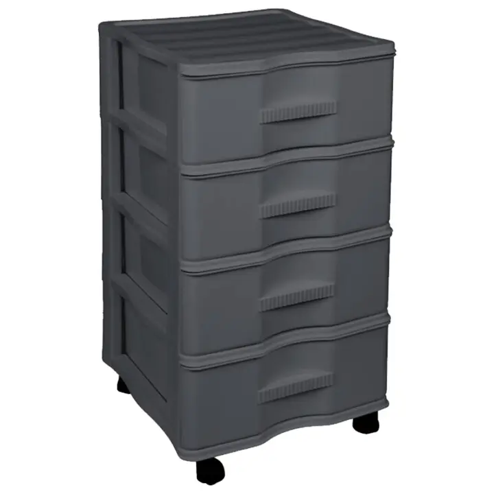 Tradineur - Cajonera de Almacenamiento Wagon - 4 Cajones - Torre de Almacenamiento Multiusos para Oficina, hogar, Escuela, etc - 67,5 x 37 x 38 cm - Color Gris - 1