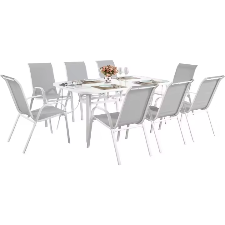 Conjunto De Jardín Mesa + 8 sillas de Textileno "Córdoba" - Gris - 1