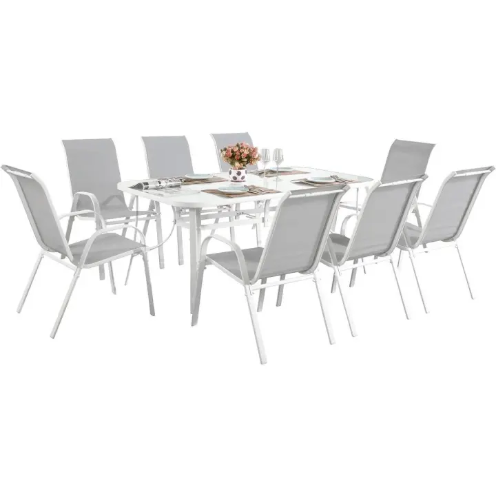 Conjunto De Jardín Mesa + 8 sillas de Textileno "Córdoba" - Gris - 1