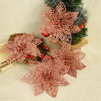 Decoración De Navidad Rosa Artificial Brillante 5/10pcs Flores Para Wreath Accesorios De Colores Adornos Para El Hogar DIY Noel - details 4