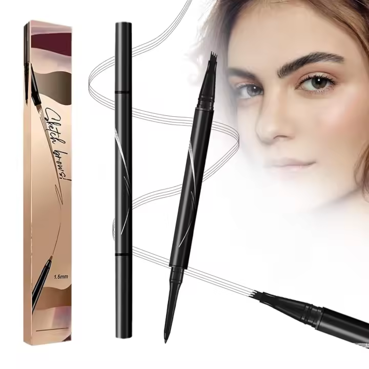 Lápiz de cejas mágico, nuevo 2025, 4 cabezales divididos, resistente al agua, de larga duración, lápiz de cejas salvaje, resistente al agua, lápiz de microblading para cejas, trazo fino natural (#02 Marrón) - 1