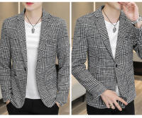 Chaqueta De Chequera Casual Para Hombre Estilo Coreano Slim Fit Traje Simple Elegante Abrigo Formal Con Cierre Único Material Poliéster Adecuado Para Todas Las Estaciones - details 10