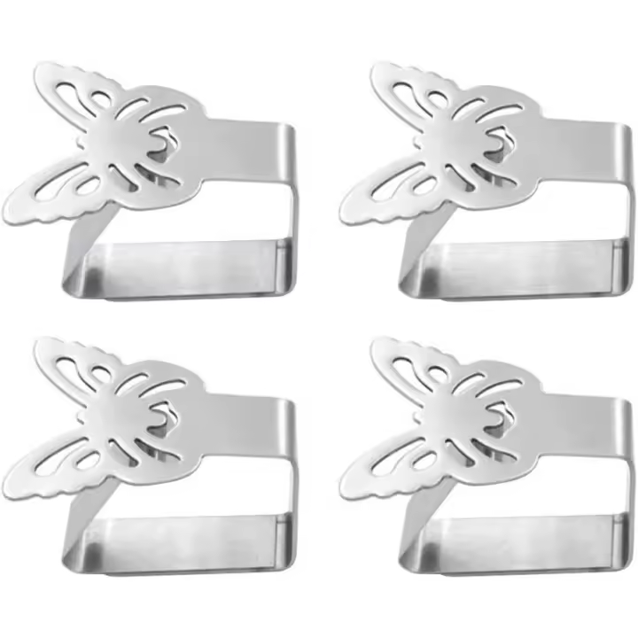 Juego de 4 Clips de Mesa de Acero Inoxidable Diseño de Mariposa Anti-Oxidación Plata 2, 6.5 x 5 cm - 1