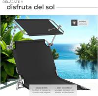 Tumbona Plegable con Toldo y Respaldo Regulables, Tumbona Piscina Resistente a la Intemperie, Tumbonas Jardín Exterior con Parasol, Tumbona Playa Carga Máx. 110 kg, Fácil Transporte - Negro - details 2