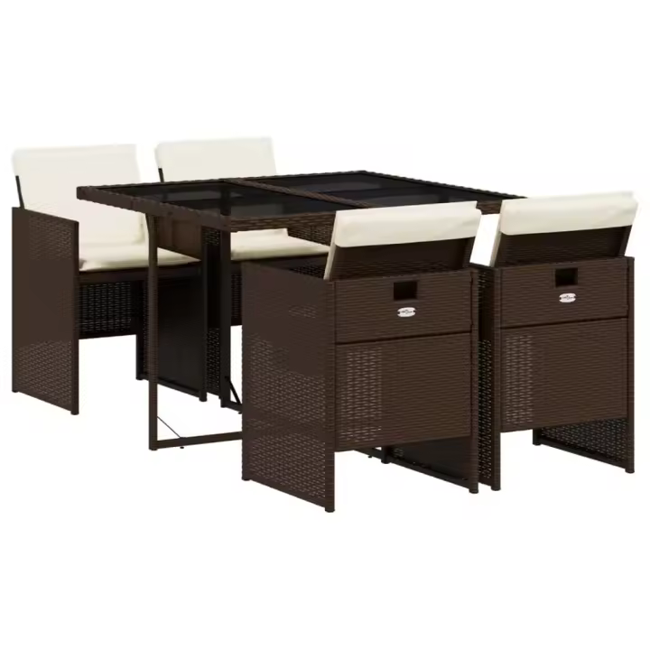 vidaXL Set comedor de jardín 5 piezas y cojines ratán sintético marrón - 1