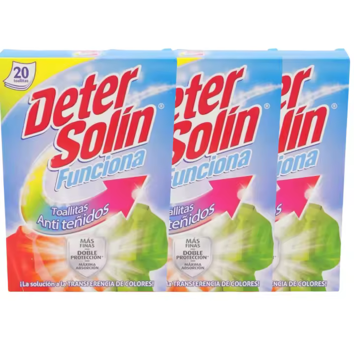 PACK DE 3 AHORRO TOTAL. DETERSOLÍN Toallitas Atrapa Colores tiene doble protección: cuida la ropa y protege el planeta. Son toallitas más finas con la máxima absorción. ¡La solución a la transferencia de colores!. LAVA CON TRANQUILIDAD CON LAS TOALLITAS - 1