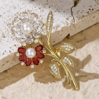 Broche De Flor Dorada Con Zirconia Joyería De Novia Lujo Accesorios Para Mujer Regalos Para Damas De Honor Adornos Elegantes Para Bodas - details 25
